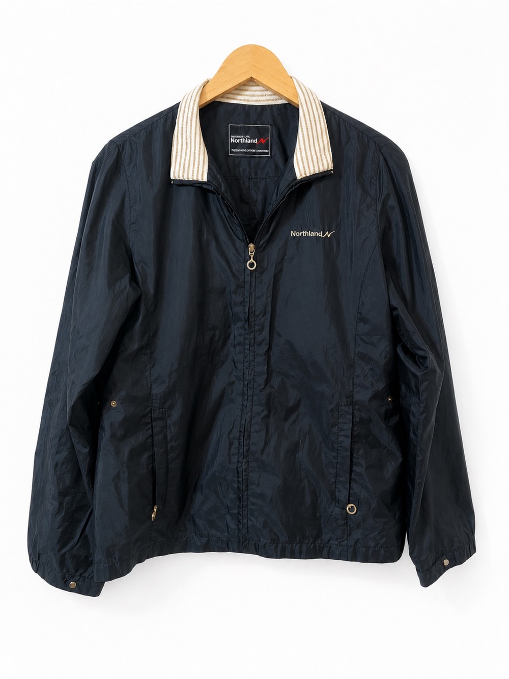 Navy Women’s Lightweight Windbreaker with Striped Collar